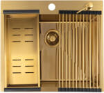 Laveo MALAWI arany színű beépíthető inox mosogató szifonnal, rollmat csepegtetővel, gyümölcsmosóval, mos. szer adagolóval, 50x58x20 cm (SLMA_G10D)