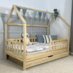 TODI Házikóágy 180×90 cm, original tetővel, star leesésgátlóval, ágyneműtartóval, lakkozott fenyő színben