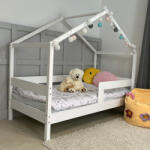 TODI Házikóágy 180×90 cm, long tetővel, classic leesésgátlóval, ágyneműtartó nélkül, fehér színben