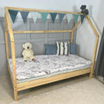 TODI Házikóágy 180×90 cm, original tetővel, leesésgátló és ágyneműtartó nélkül, lakkozott fenyő színben