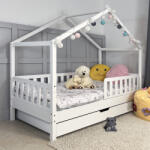 TODI Házikóágy 180×90 cm, long tetővel, star leesésgátlóval, ágyneműtartóval, fehér színben