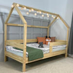 TODI Házikóágy 180×90 cm, original tetővel, classic leesésgátlóval, ágyneműtartó nélkül, festésre előkészített felülettel