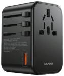 USAMS hálózati adapter 1xUSB+2xUSB-C T62 65 W 4 az 1-ben US/AU/EU/UK Fekete univerzális úti töltő