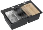 Quadron Statie de lucru incastrata Quadron Unique Marc 120 negru carbon - inox 2 cuve 76x50 cm (HQC7650U7_BS) Chiuveta