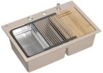 Quadron Statie de lucru incastrata Quadron Unique Marc 120 bej - inox 2 cuve 76x50 cm (HQC7650U2_BS) Chiuveta