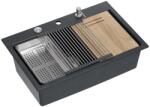 Quadron Statie de lucru incastrata Quadron Unique Marc 110 negru diamant - inox 1 cuva 75x49 cm (HQM7650U8_FM_BS) Chiuveta