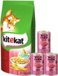 Kitekat KITEKAT Száraz macskaeledel marhahússal és zöldséggel 12kg + WILD FARM Pate marhahússal 3x400g