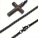 HARAHU WD-38747 Férfi Nyaklánc Kereszttel - Barna / Fekete / 62cm KP38747