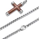 HARAHU Lănțișor bărbătesc cu cruciuliță WD-38748 - Maro / Argintiu / 62cm KP38748