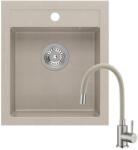 Quadron JOHNNY 100 pearl beige gránit mosogatótálca + Zegor SOP4-F146KS króm csaptelep bézs flexibilis kifolyócsővel