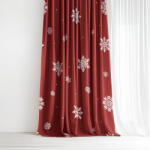 Goldea karácsonyi pamut drapéria - hópelyhek piros alapon 200x150 cm