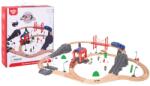 Tooky Toy Trenulet din lemn Tooky Toy, statie de pompieri/ambulanta, multicolor, 70 piese Trenulet