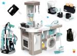 Smoby Set bucătărie electronică cu mașină de spălat și masă de călcat Tefal Cleaning Kitchen 360° Smoby și cărucior de curățenie cu mixer set pentru micul dejun cu fierbător de apă (SM311050-8) Bucatarie copii