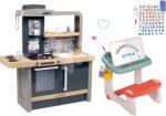 Smoby Set bucătărie electronică cu înălțime reglabilă Tefal Evolutive New Kitchen Smoby și bancă cu tablă cu două părți pentru desenat cu magneți (SM312308-18) Bucatarie copii