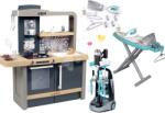 Smoby Set bucătărie electronică cu înălțime reglabilă Tefal Evolutive New Kitchen Smoby și cărucior de curățenie cu cu aspirator și masă de călcat (SM312308-8) Bucatarie copii