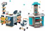 Smoby Set bucătărie de jucărie pliabilă Tefal Opencook Bubble Smoby albastră cu barbotare magică și aparat de cafea și supermarket electronic Maxi Market (SM312201-1) Bucatarie copii