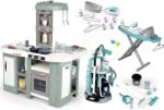 Smoby Set bucătărie electronică cu bule magice Tefal Studio Kitchen XL Bubble 360° și cărucior de curățenie Smoby cu aspirator electronic și masă de călcat (SM311053-13) Bucatarie copii