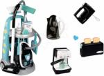Smoby Set cărucior de curățenie cu aspirator elecronic Cleaning Trolley Vacuum Cleaner Smoby și prăjitor de păine cu cană electrică aparat de cafea și mixer (SM330316-2)