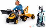 Smoby Set cărucior de curățenie și tractor cu pedale Rowenta Trolley Smoby cu un încărcător excavator și un aspirator electronic cu sunete (SM330319-12)