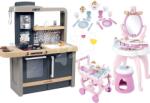 Smoby Set bucătărie electronică cu înălțime reglabilă Tefal Evolutive New Kitchen Smoby și măsuță cosmetică Prințese cu cărucior de servire (SM312308-9) Bucatarie copii