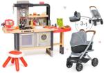 Smoby Set restaurant cu bucătărie electronică Chef Corner Restaurant Smoby și cărucior adânc și sportiv DeLuxe Maxi Cosi & Quinny Grey (SM312303-4) Bucatarie copii