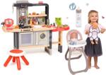 Smoby Set restaurant cu bucătărie electronică Chef Corner Restaurant Smoby cu scaun de masă și sticlă cu marsupiu bebe (SM312303-2) Bucatarie copii