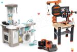 Smoby Set bucătărie electronică cu mașină de spălat și masă de călcat Tefal Cleaning Kitchen 360° Smoby și masă de lucru cu macara și camion cu valiză și unelte (SM311050-24) Bucatarie copii