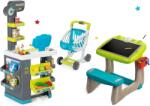 Smoby Set bancă de desen cu magneți Little Pupils Desk Smoby cu tablă cu două fețe și supermarket cu alimente Market și casă de marcat electronică (SM420103-6)