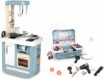 Smoby Set bucătărie și valiză cosmetică Bon Appetit Kitchen Smoby electronică cu sunete și uscător de păr cu accesorii de coafură (SM310824-5) Bucatarie copii