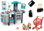 Smoby Set bucătărie de jucărie Tefal French Touch Smoby cu gheaţă, aparat de cafea şi 3 articole de bucătărie Tefal cu cărucior de cumpărături (SM311206-21) Bucatarie copii