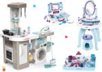 Smoby Set bucătărie electronică cu mașină de spălat și masă de călcat Tefal Cleaning Kitchen 360° Smoby și măsuță cosmetică Frozen cu valiză și tavă de servit (SM311050-28) Bucatarie copii