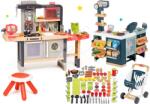 Smoby Restaurant cu bucătărie electronică Chef Corner Restaurant Smoby cu microunde și supermarket Maxi Market cu alimente și vase 100 feluri (SM312303-41) Bucatarie copii