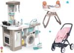 Smoby Set bucătărie electronică cu mașină de spălat și masă de călcat Tefal Cleaning Kitchen 360° Smoby și cărucior pentru păpuși gemene cu scaun de masă (SM311050-9) Bucatarie copii