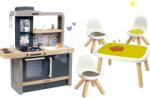 Smoby Set bucătărie electronică cu înălțime reglabilă Tefal Evolutive New Kitchen Smoby și masă pentru copii KidTable cu 3 scăunele (SM312308-24) Bucatarie copii