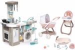 Smoby Set bucătărie spălătorie Tefal Cleaning Kitchen 360° Smoby electronică și masă de călcat cu scaun cărucior adânc și cădiță cu oliță (SM311050-11) Bucatarie copii