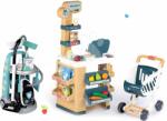 Smoby Set cărucior de curățenie cu aspirator elecronic Cleaning Trolley Vacuum Cleaner Smoby și magazin cu alimente cu casă de marcat electronică (SM330316-9)