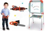 Smoby Set tablă magnetică de învățat Smoby cu două feţe cu costrucţie metalică cu 80 de accesorii şi drujbă cu motor (SM410205-9)