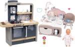 Smoby Set bucătărie electronică cu înălțime reglabilă Tefal Evolutive New Kitchen Smoby și căsuță electronică cu zonă de zi și de noapte cu păpușă (SM312308-17) Bucatarie copii