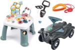 Smoby Set masă didactică Activity Table Little și mașinuță de împins ecologică odrážadlo Smoby cu spătar, cadru de mers și lesă pentru tractare (SM140303-15)