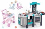 Smoby Set bucătărie electronică Tefal French Touch Bubble Smoby turcoaz cu barbotare magică și cărucior de servire cu set de ceai (SM311206-12) Bucatarie copii