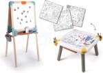 Smoby Set măsuță creativă și tablă din lemn Kid Creative Table Smoby magnetică pentru cretă, cu imagini de mari dimensiuni (SM420400-3)