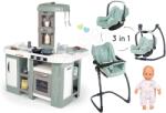 Smoby Set bucătărie electronică cu bule magice Tefal Studio Kitchen XL Bubble 360° și scaun de masă Smoby cu scaun de luat masa și leagăn pentru păpușă de 32 cm (SM311053-5) Bucatarie copii