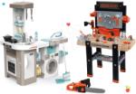 Smoby Set bucătărie electronică cu mașină de spălat și masă de călcat Tefal Cleaning Kitchen 360° Smoby și atelier de lucru cu mașinuță electronică și drujbă cu sunete (SM311050-23) Bucatarie copii
