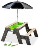 EXIT Toys Nisipar din cedru cu măsuță pentru apă și nisip Aksent sand&water table Exit Toys de picnic cu umbrelă bancă și capac cu accesorii (ET52050845)