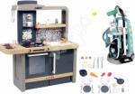 Smoby Set bucătărie electronică cu înălțime reglabilă Tefal Evolutive New Kitchen Smoby și cărucior de curățenie cu aspirator elerctronic (SM312308-7) Bucatarie copii