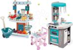 Smoby Set bucătărie Tefal Studio Bubble Smoby electronică cu barbotare magică şi stand de legume Bio cu cărucior și set de ceai (SM311023-13) Bucatarie copii