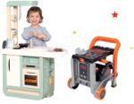 Smoby Set bucătărie Cherry Kitchen Smoby cu sunet şi aparat de cafea şi bancă de lucru Black&Decker 3in1 pliabil (SM310909-10) Bucatarie copii