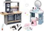 Smoby Set bucătărie electronică cu înălțime reglabilă Tefal Evolutive New Kitchen Smoby și măsuță cosmetică cu uscător de păr electronic și geantă (SM312308-4) Bucatarie copii