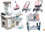 Smoby Set bucătărie electronică cu mașină de spălat și masă de călcat Tefal Cleaning Kitchen 360° Smoby și cărucior combinație triplă cu cabinet medical electronic (SM311050-4) Bucatarie copii