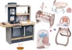 Smoby Set bucătărie electronică cu înălțime reglabilă Tefal Evolutive New Kitchen Smoby și toaletă cu baie pentru păpuși cu o cadă, un scaun și un leagăn (SM312308-15) Bucatarie copii